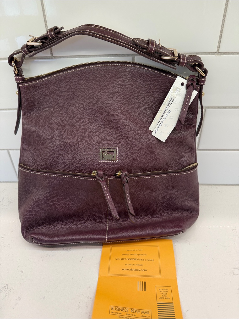 NWT Dooney & Bourke Women's Pebble Leather Shoulder Bag in Plum
